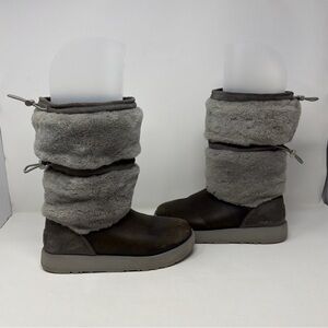 UGG Reykir Waterproof Leather Sheepskin Shearling Winter Boots Gray Womens 7.5